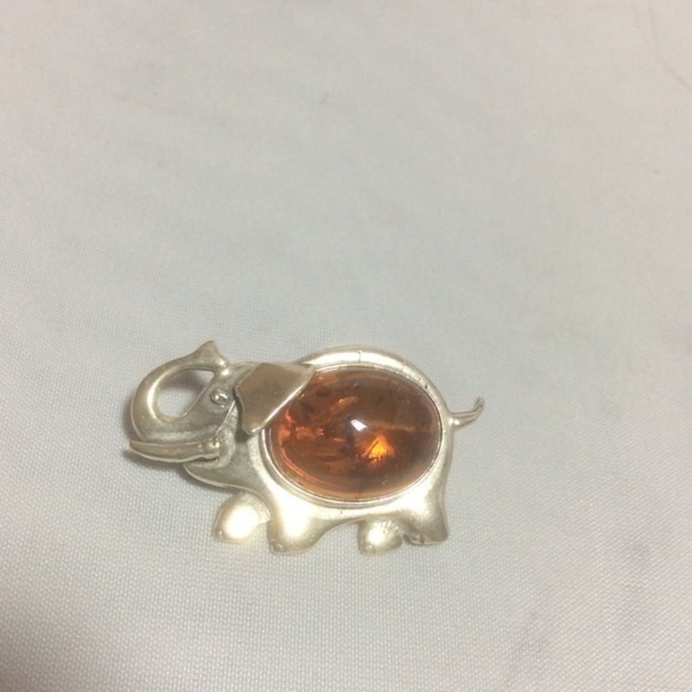 Pre-loved Sterling and Amber Elephant Brooch